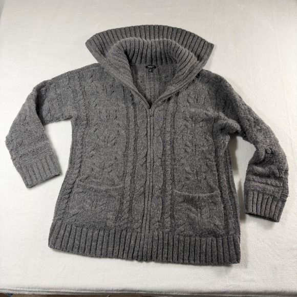 Talbots Cable Knit Cardigan Womens Medium Gray Alpaca Wool Zip Sweater EUC - Picture 4 of 9